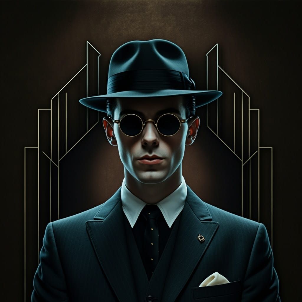 Mid-Century Spy Rock Band Portrait in Art Deco Style