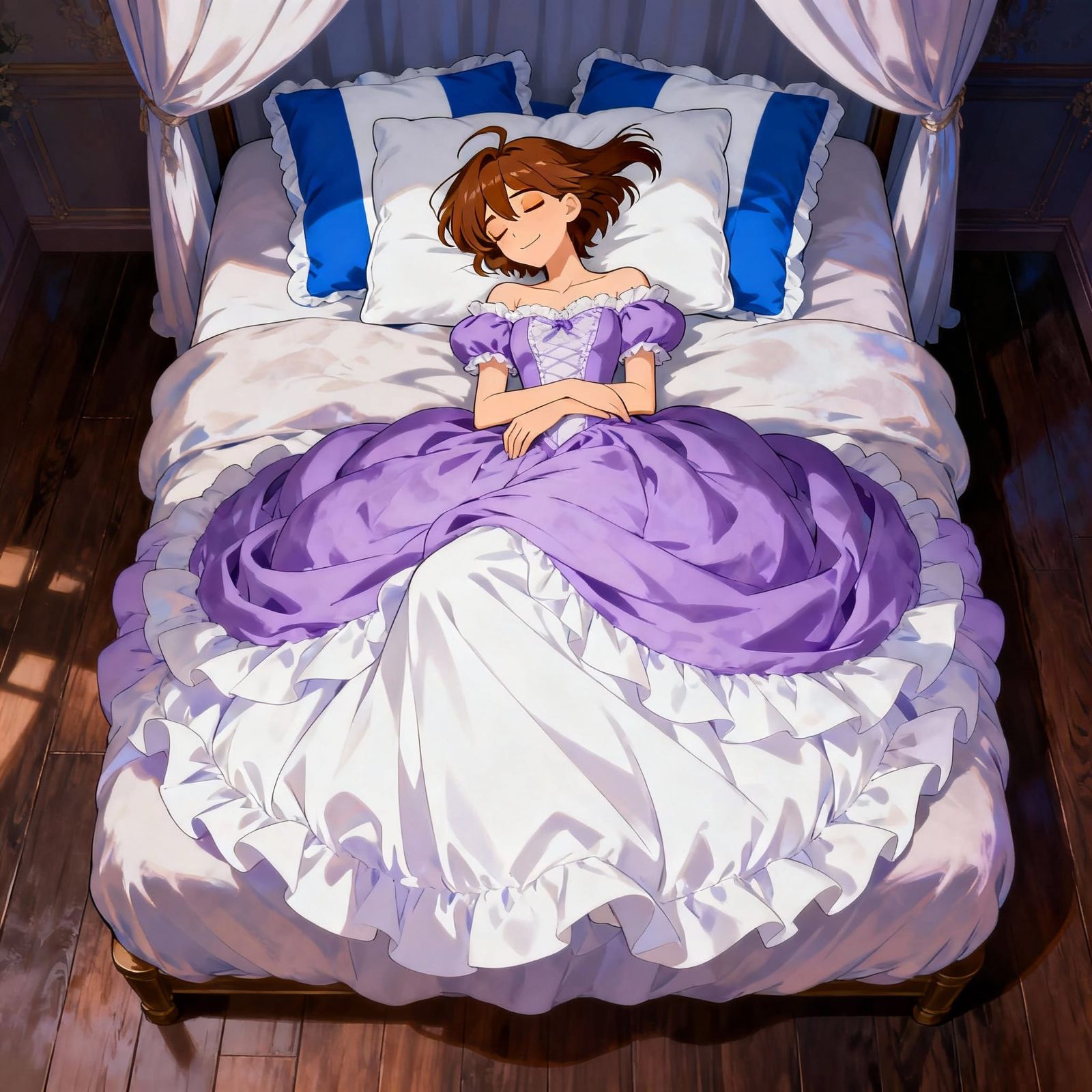 Anime Girl Sleeping Peacefully on Canopy Bed