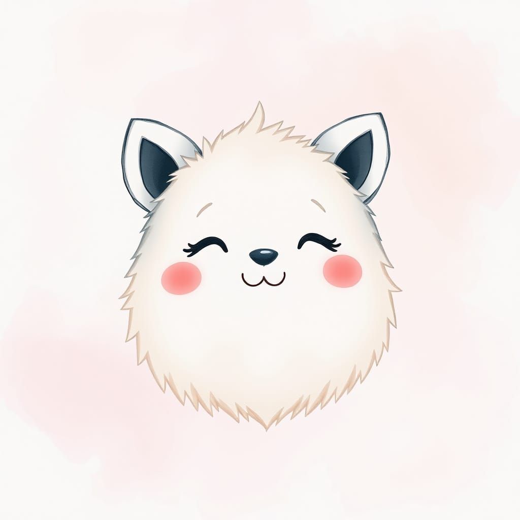 Charming Pastel Anime Animal with Delicate Watercolor Textur...