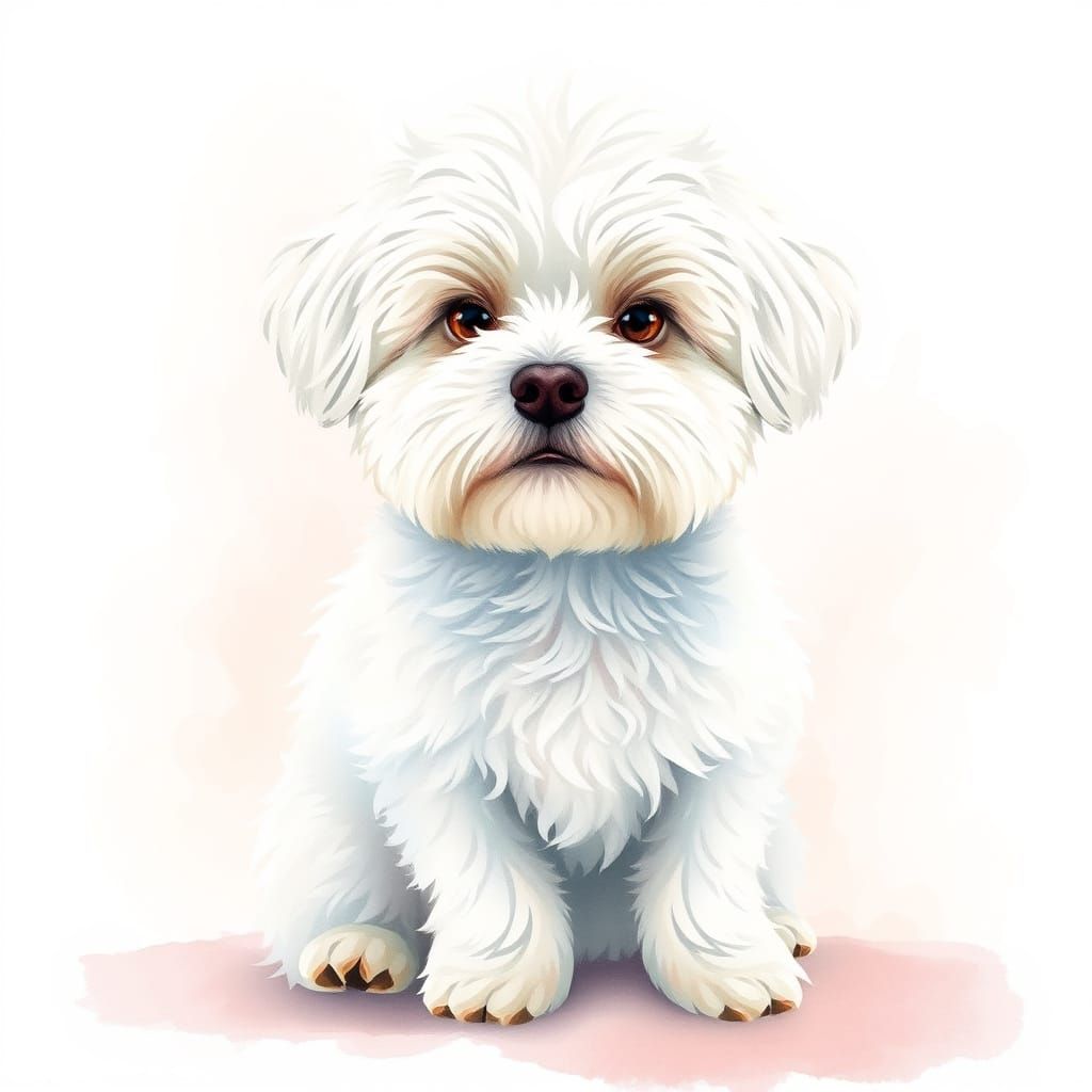 Fluffy White Dog in Beatrix Potter Style