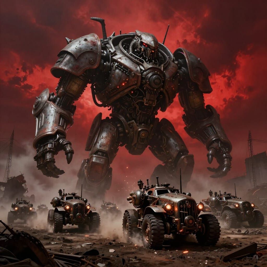 Dieselpunk Terror Vehicles in Dystopian Wasteland
