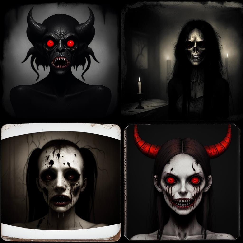 Horrific Demon Girl in Old Polaroid Style