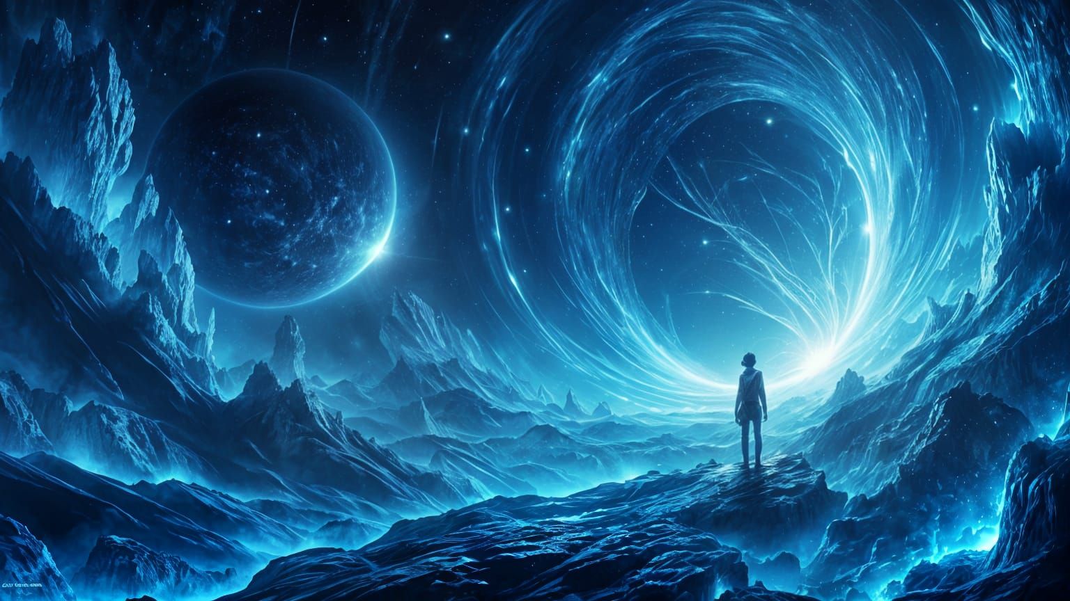 Ethereal Space Birth in Vibrant Blue