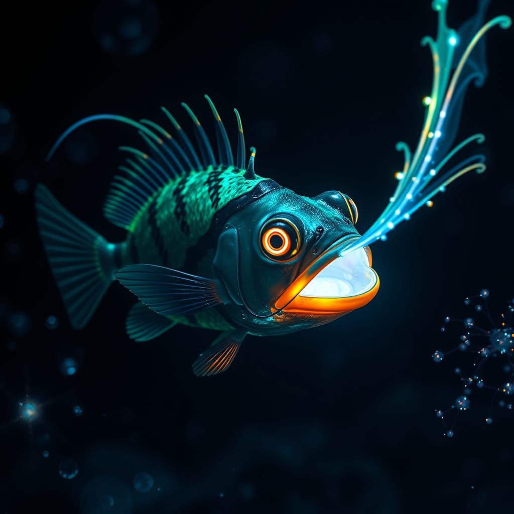 Bioluminescent Anglerfish in Abyssal Zone, Digital Art