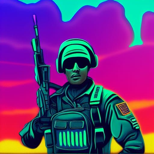 Synthwave Soldier in Neon Retro Style
