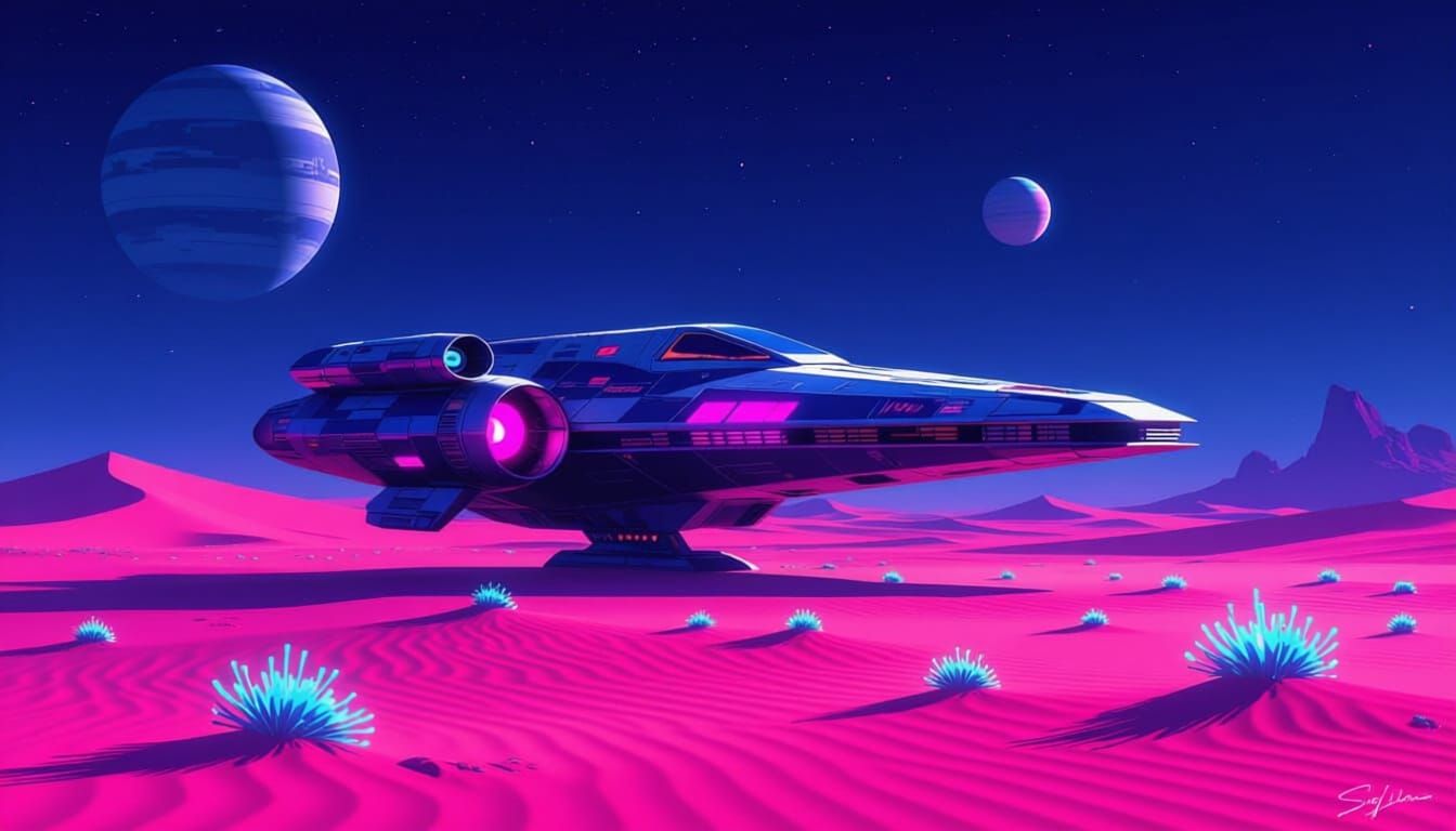 Purple Star Wars Inspired Spaceship on Alien Planet