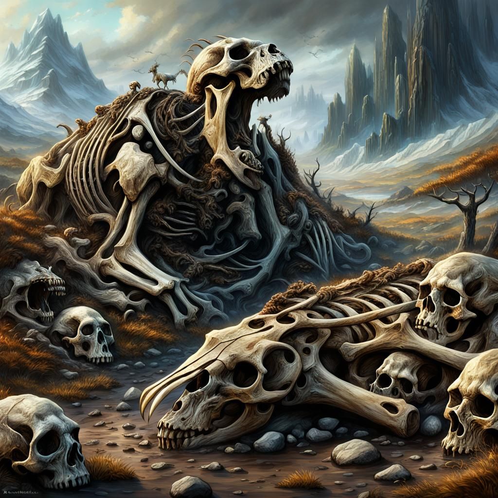 Prehistoric Animal Bones Discovered in Tundra, Mixed Media