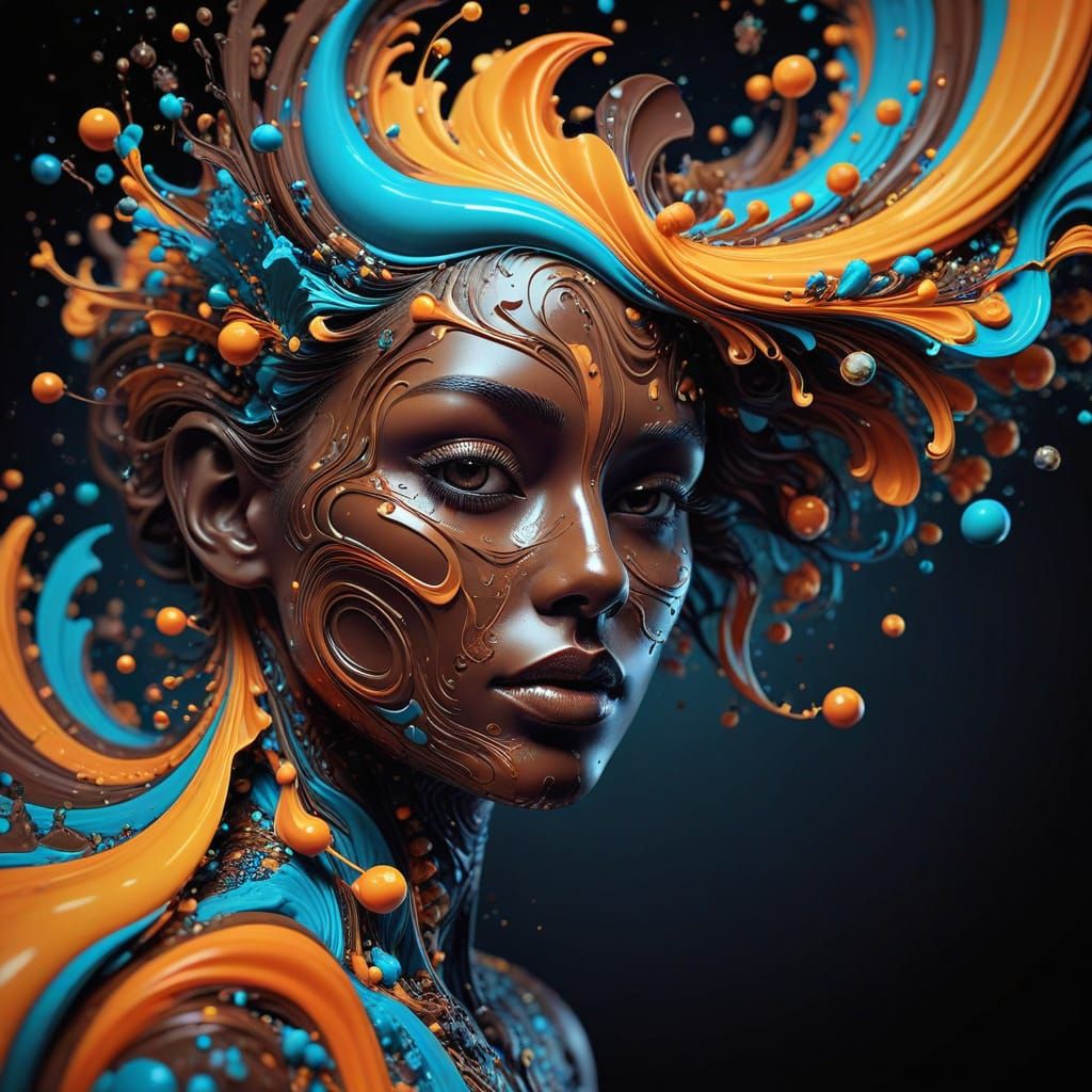 Surreal Melting Chocolate Head in Abstract Style