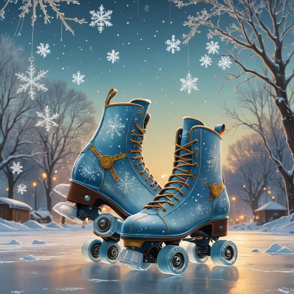 Glass Roller Skate in Winter Wonderland, Digital Art