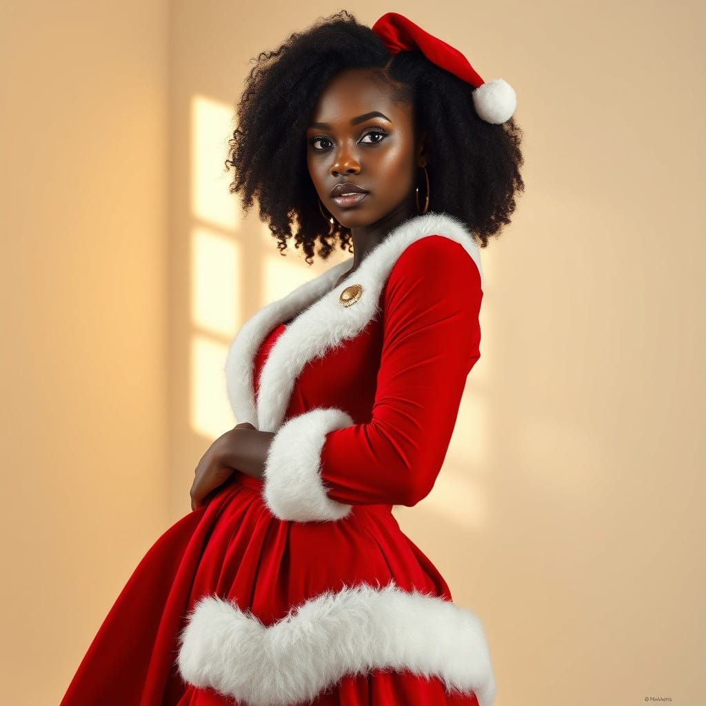 Regal African Woman in Vibrant Christmas Dress