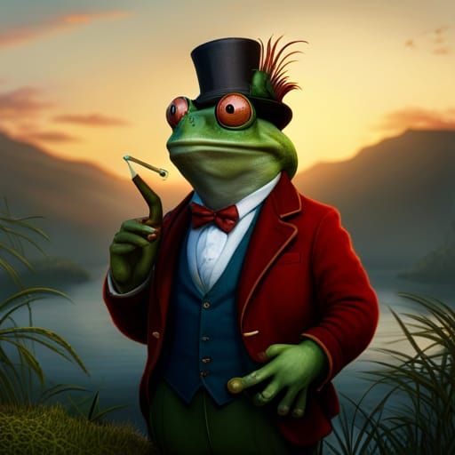 Frog Gentleman at Sunset: Detailed Matte Painting