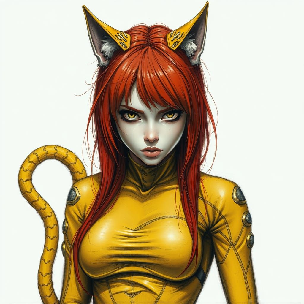 Feline Goddess in Charcoal Realism