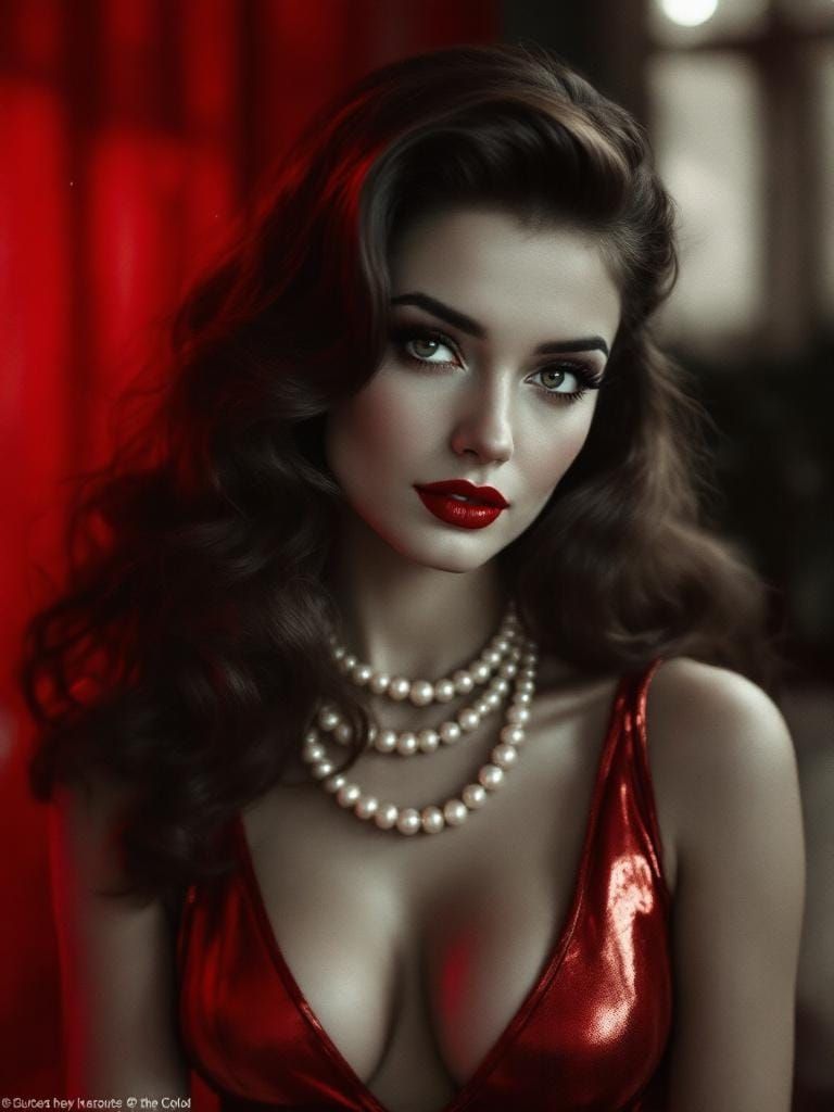 Classic Pin-Up with Selective Color Photography and Red Dres...