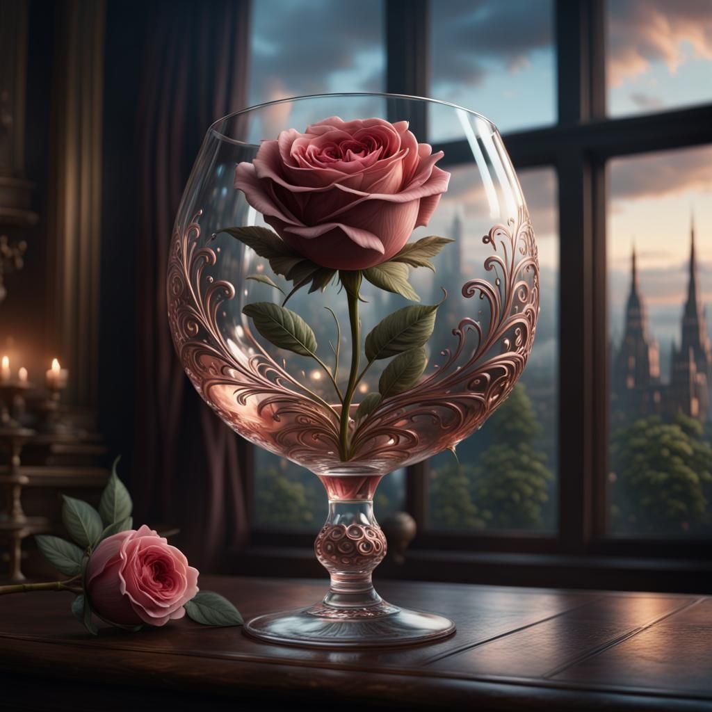 Dramatic Rose in Glass: Digital Matte Painting