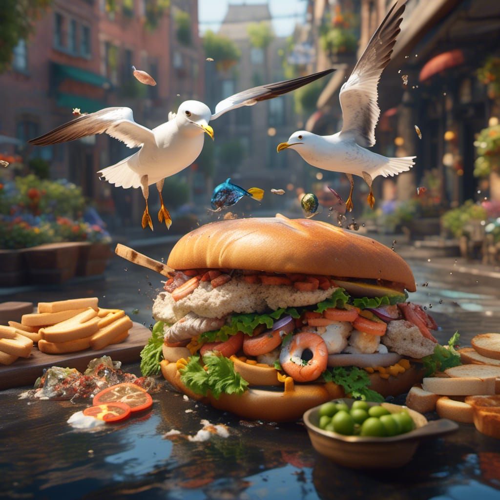 Seagull Stealing Sandwich in Hyperreal 3D