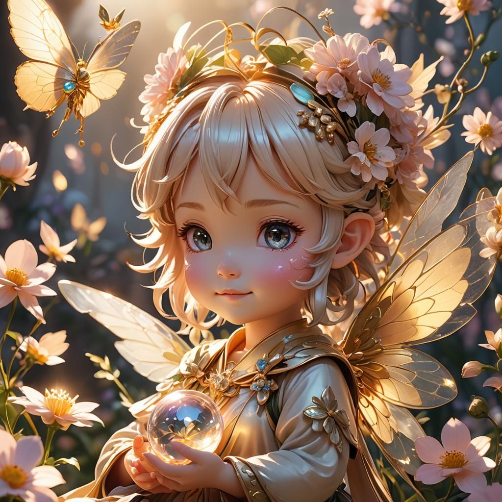 Baby Flower Fairy with Light Orb, in Anime Style