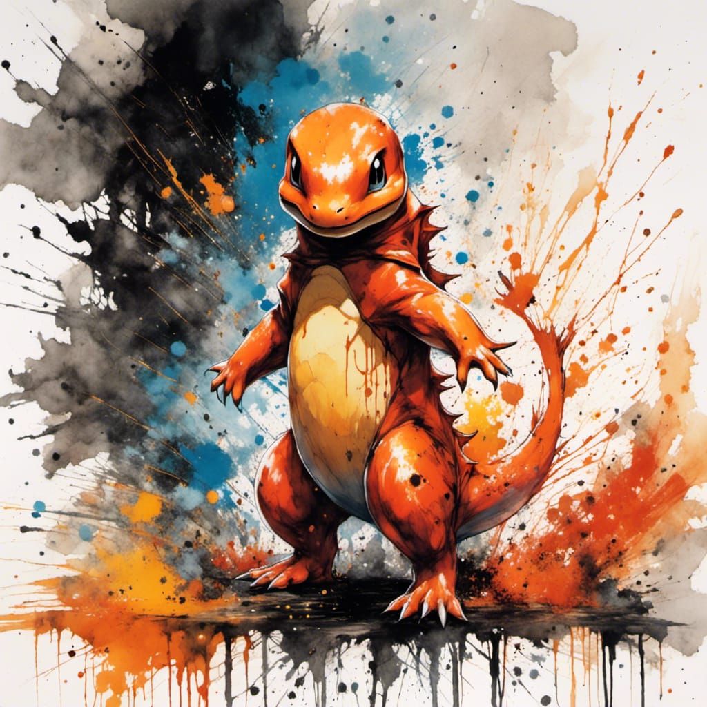 Charmander Splash Art in Watercolor and Oil