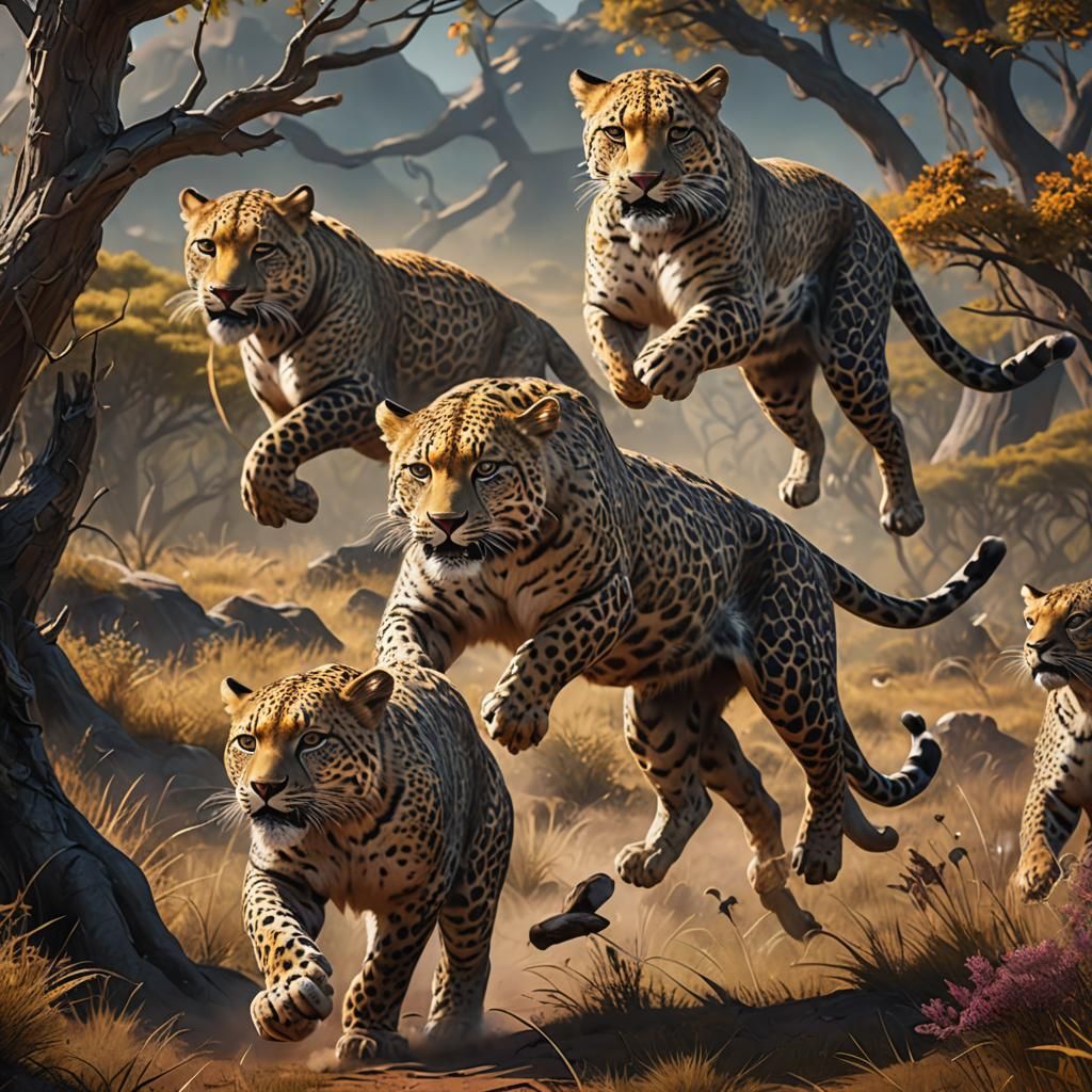 Leopards on the Prairie: Detailed Matte Painting