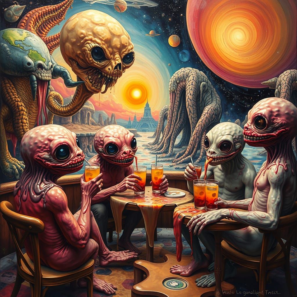 Surreal Melting Person in Dreamlike Utopia as Oil Painting