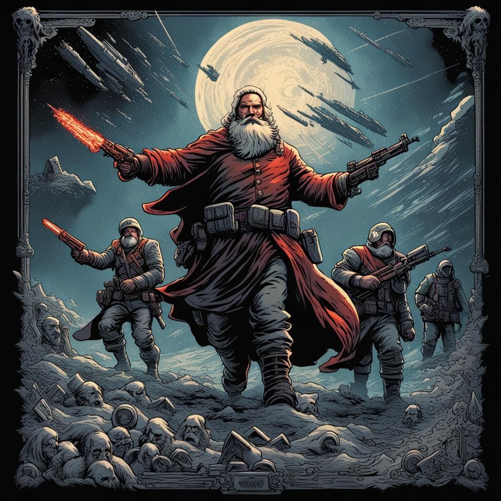 Santa and Krampus Armageddon War in Comic Book Art