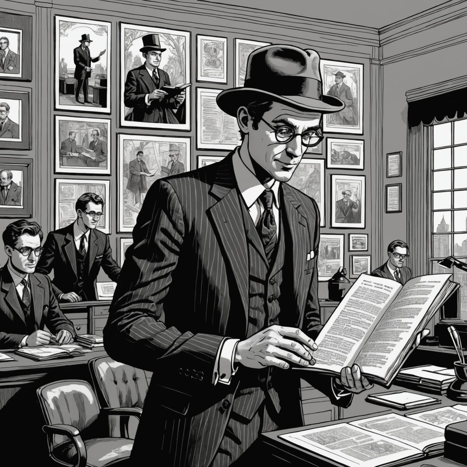 Fairy Businessman in Office, Renaissance Ink Drawing