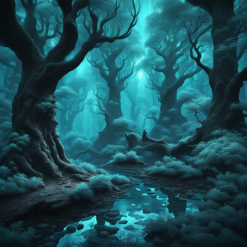 Black and aqua  forest