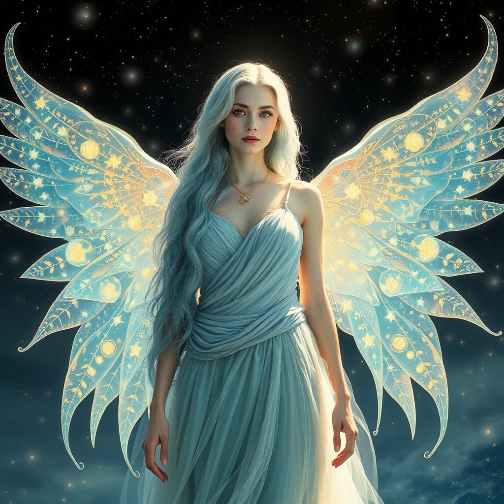 Moonlit Woman with Starlight Hair in Ethereal Style