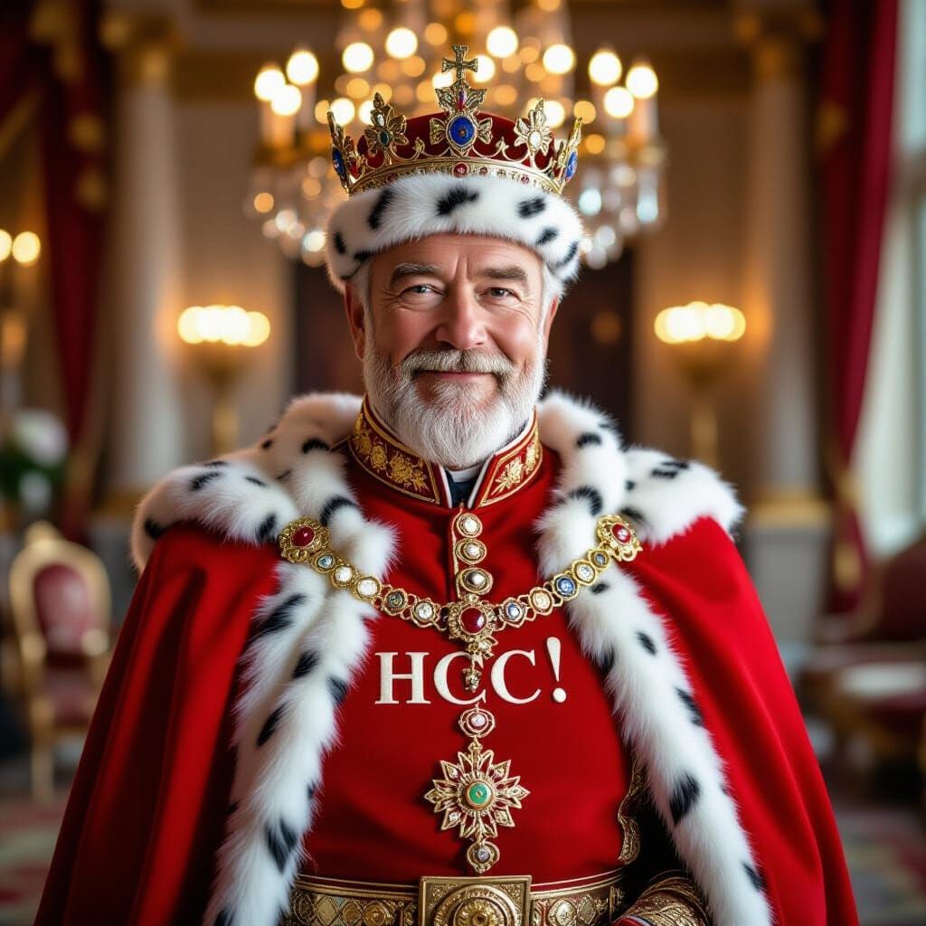 King Poses in Red HCC! Shirt, Photorealistic Style