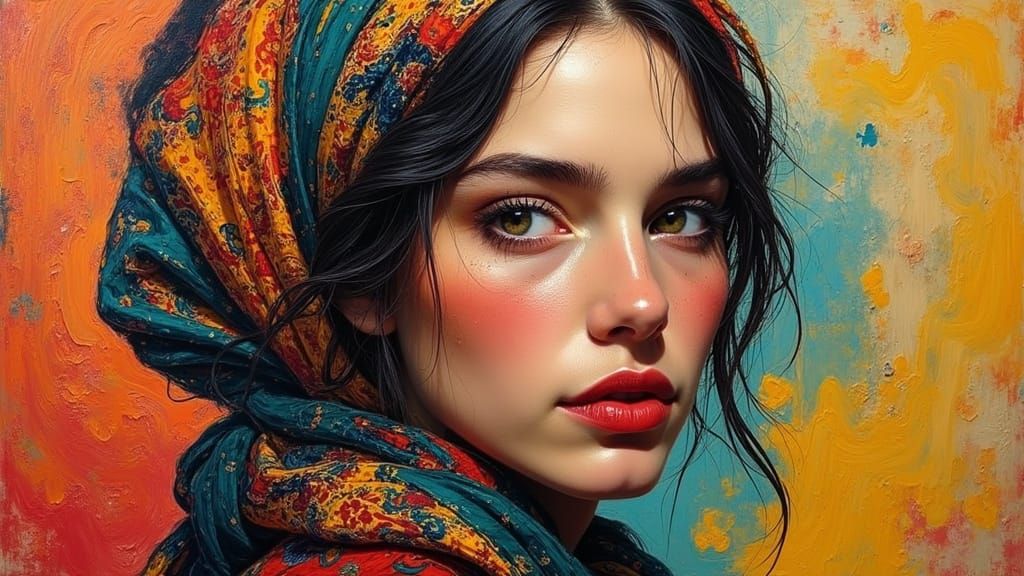 Expressive Woman in Neo-Impressionistic Portrait