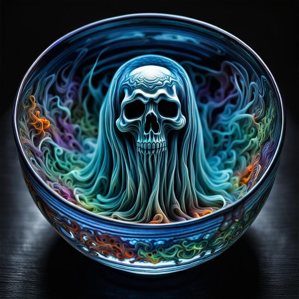 Psychedelic Ghost in a Bowl, Hyperrealistic Image
