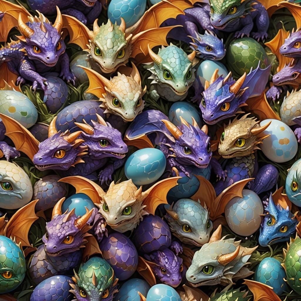 Baby Dragons Hatching: Whimsical Fantasy Art