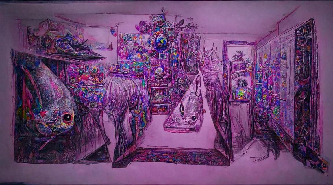 Surreal Occult Walk-In Closet: Hyper-Detailed Pencil Drawing