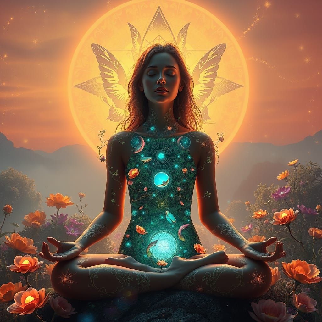 Ethereal Dreamscapes: Mystical Woman Amidst Labyrinthine Sun...