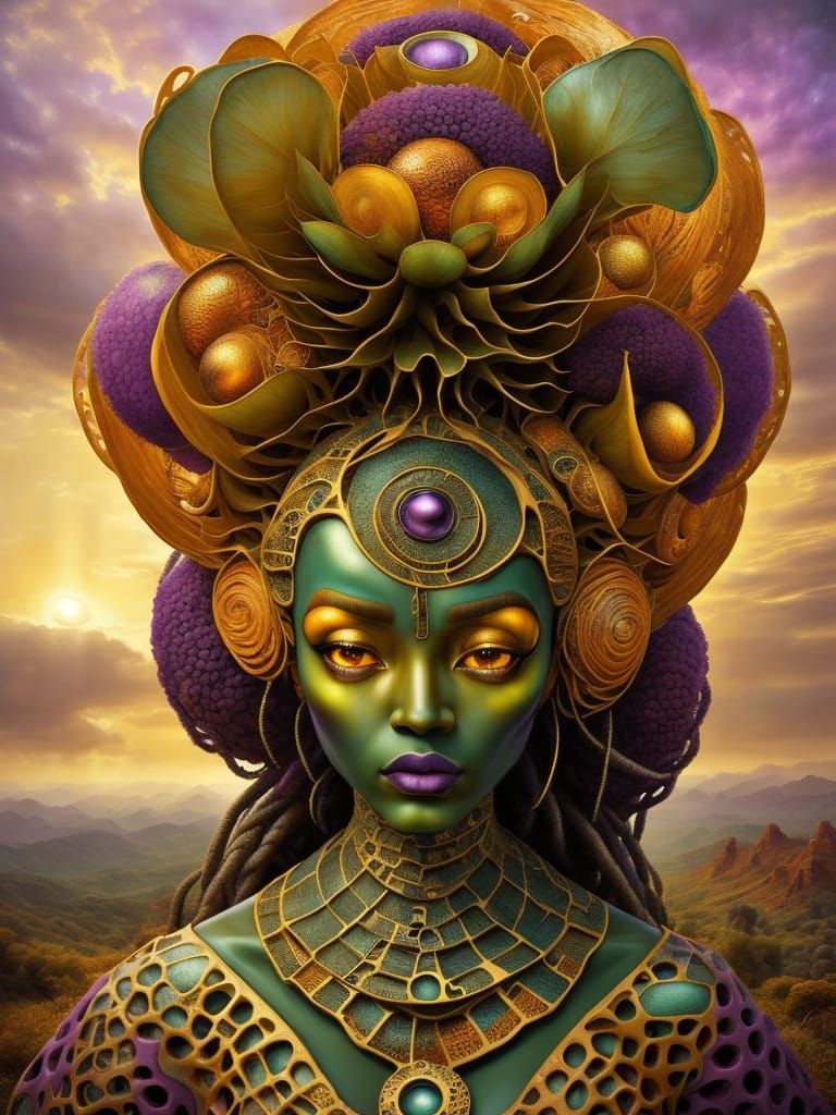 Afrofuturistic Woman at Sunset: Cinematic Splash Art