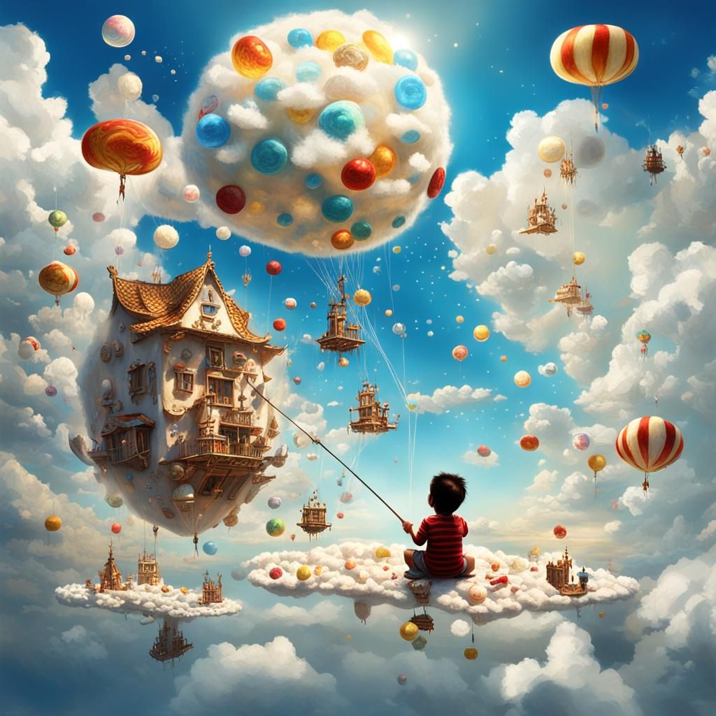 Baby Fishing Candies from Sky in Anime Style