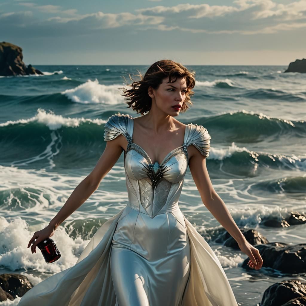 Futuristic Mermaid: Milla Jovovich as a Cyberpunk Siren