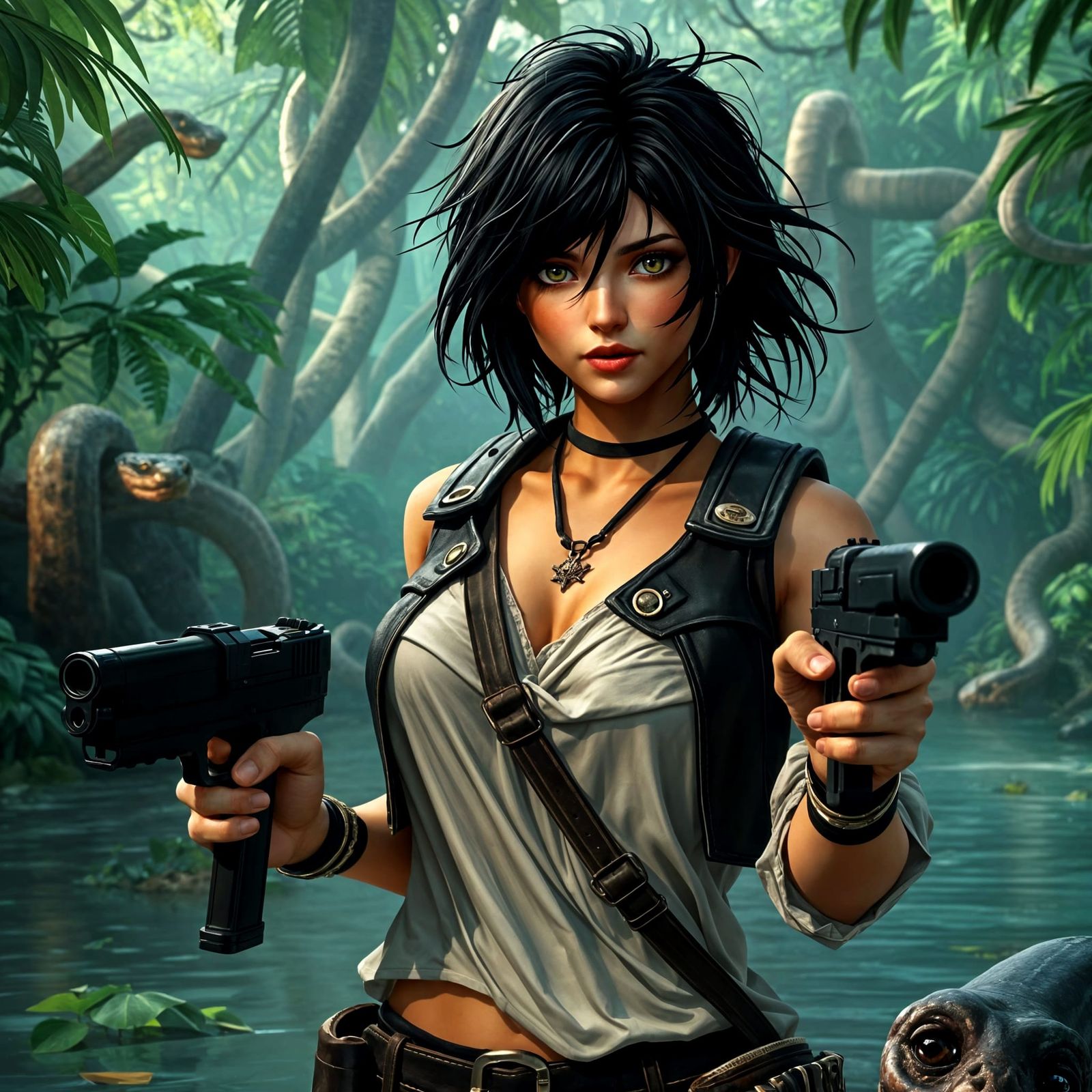 Female Rogue in Jungle, Steampunk Style