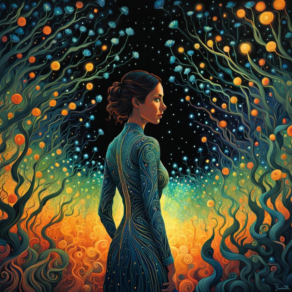 Bioluminescent Maze: A Sci-Fi Wanderer's Journey