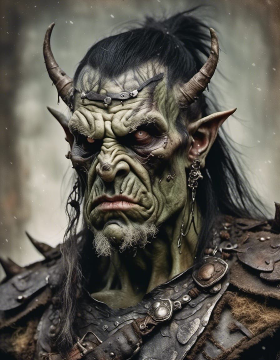 <lora:Dark fantasy realism:1.0> weathered orc rogue with bat...