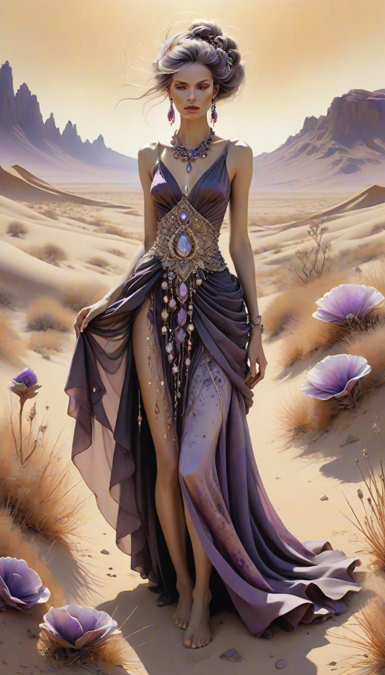 Mystical Woman in Desert Surrealism Illustration