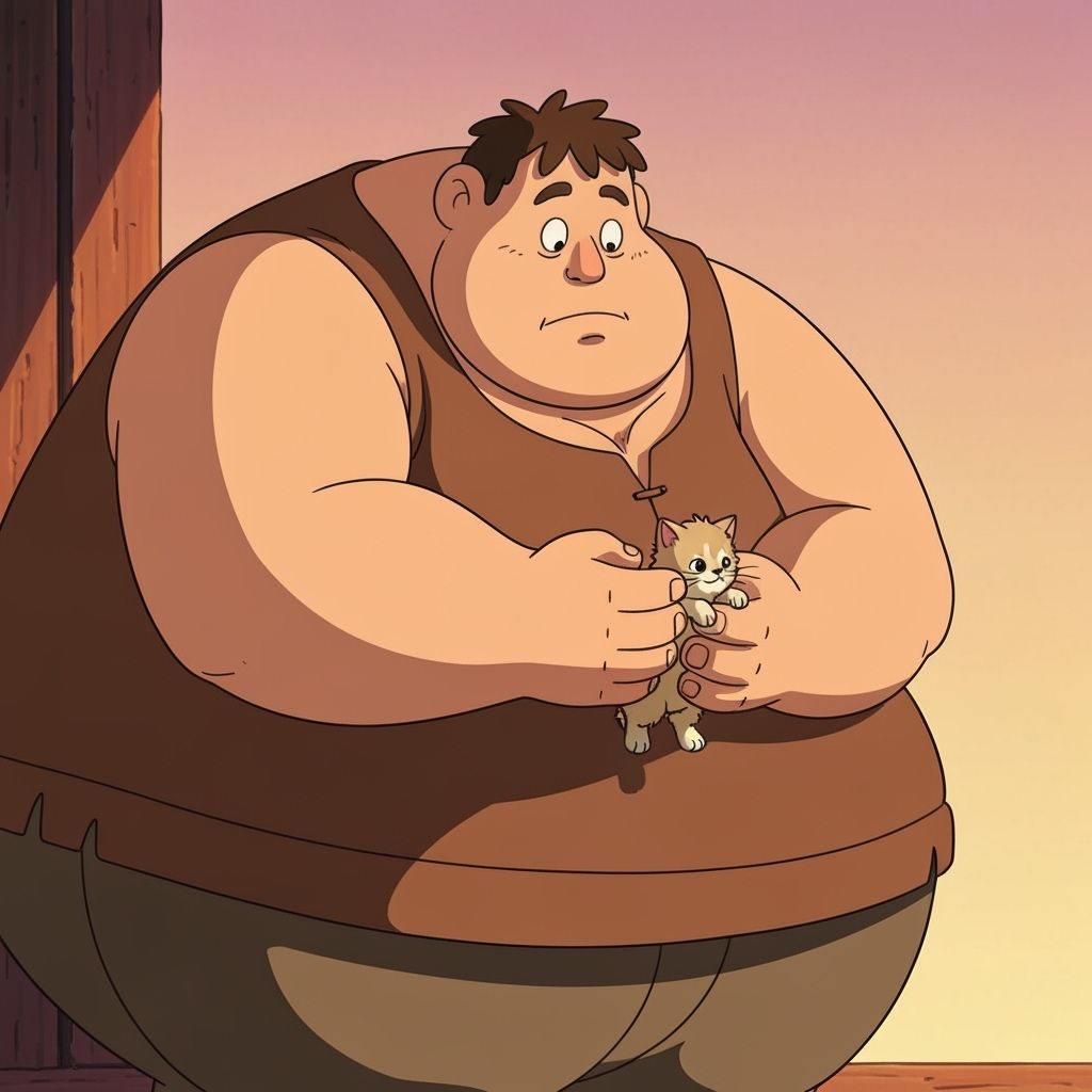 Gentle Giant Muscular Man Cradles Fluffy Kitten