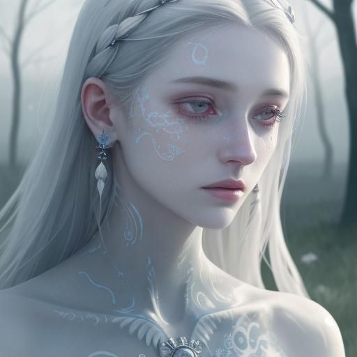 Ethereal Portrait of Frail Woman with Flowers