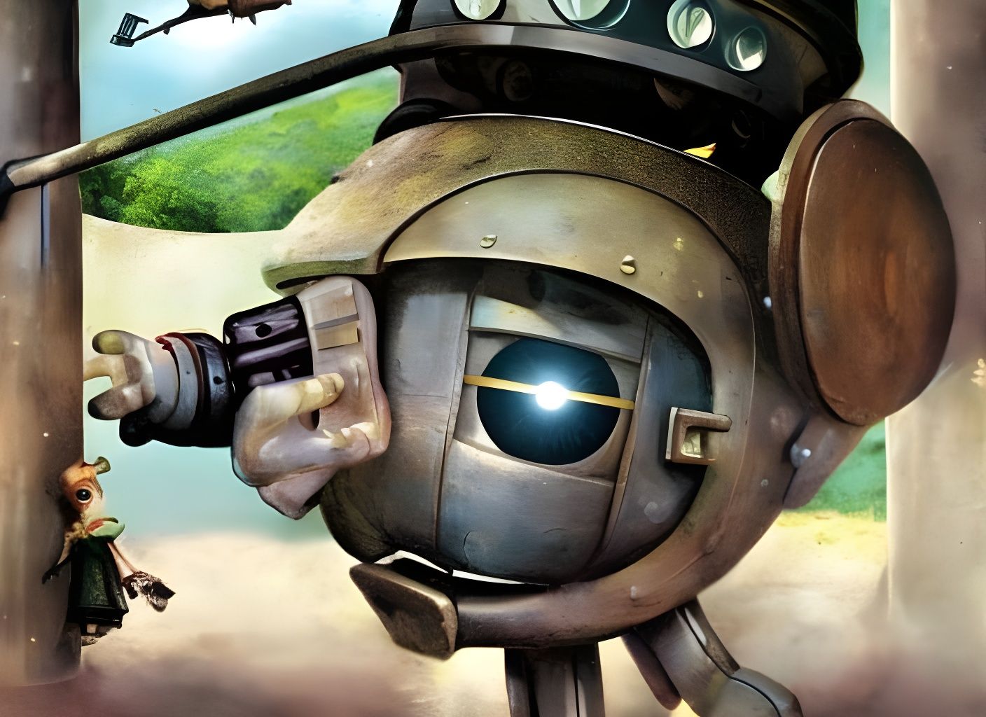 Retro Hobbit House Robot in Pop Surrealism