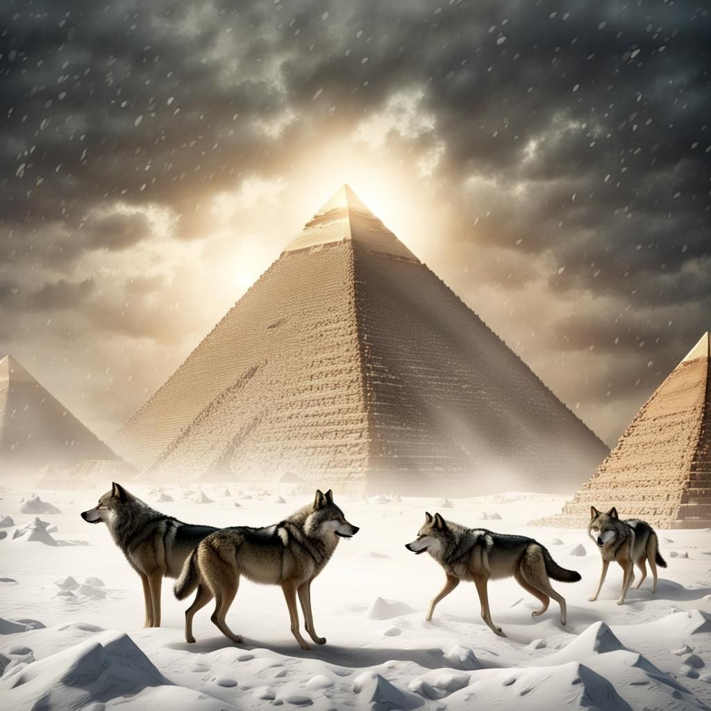 Snowy Egyptian Pyramid with Wolves: Matte Painting