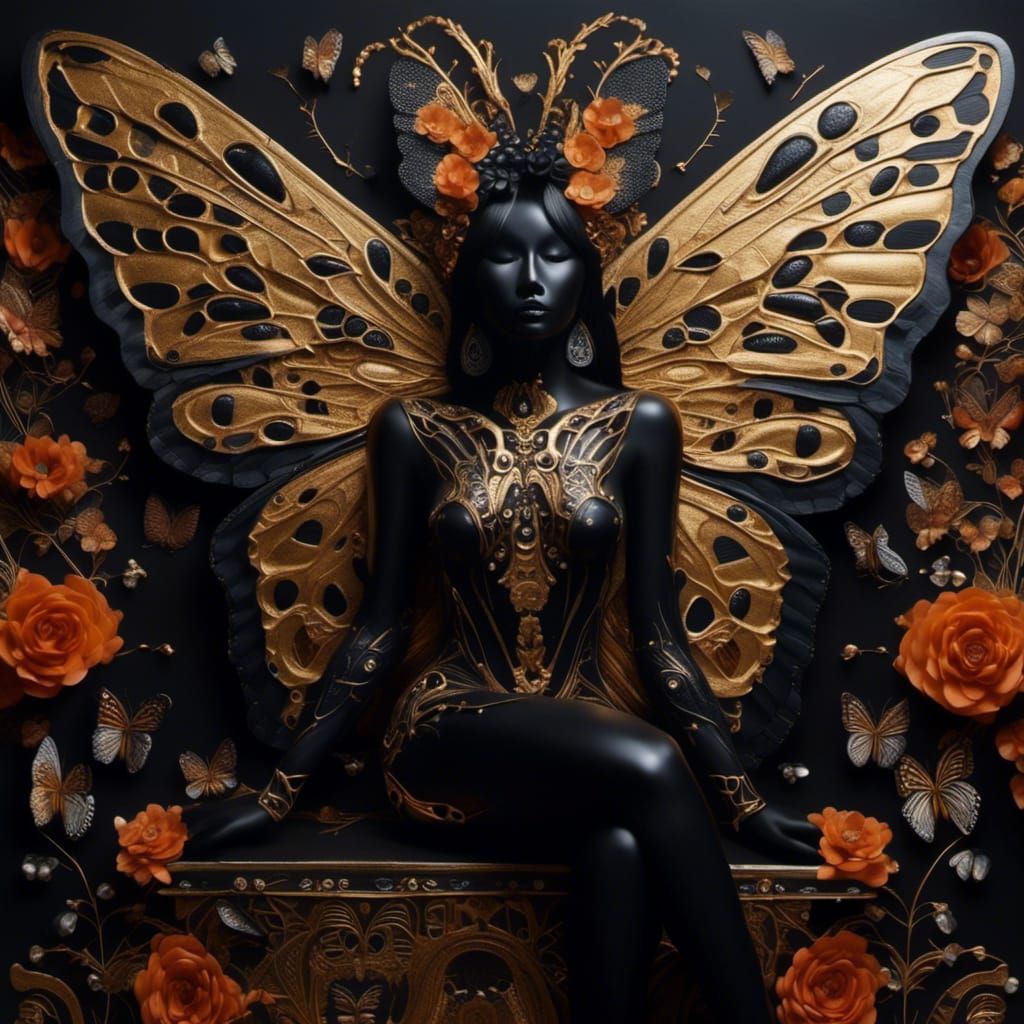 Obsidian Butterfly Goddess Ītzpāpalōtl Painting in Cubist St...