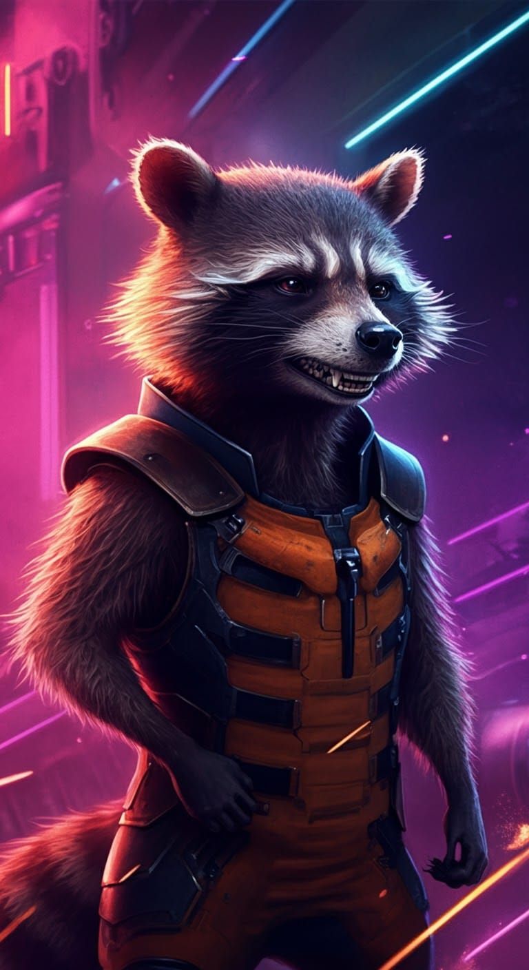 Rocket Raccoon in Retro-Futuristic Marvel Comic Style
