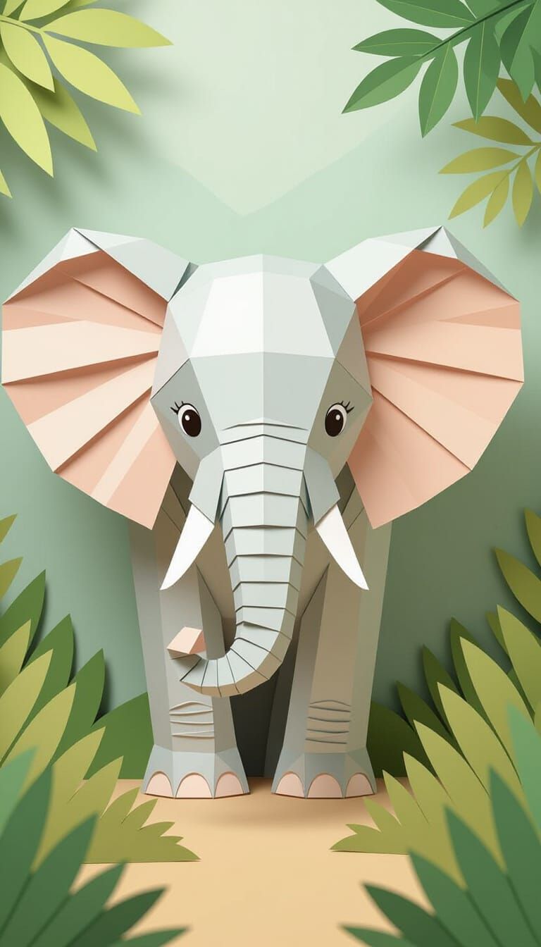 Friendly Paper Elephant in Jungle Pop-Up Scene