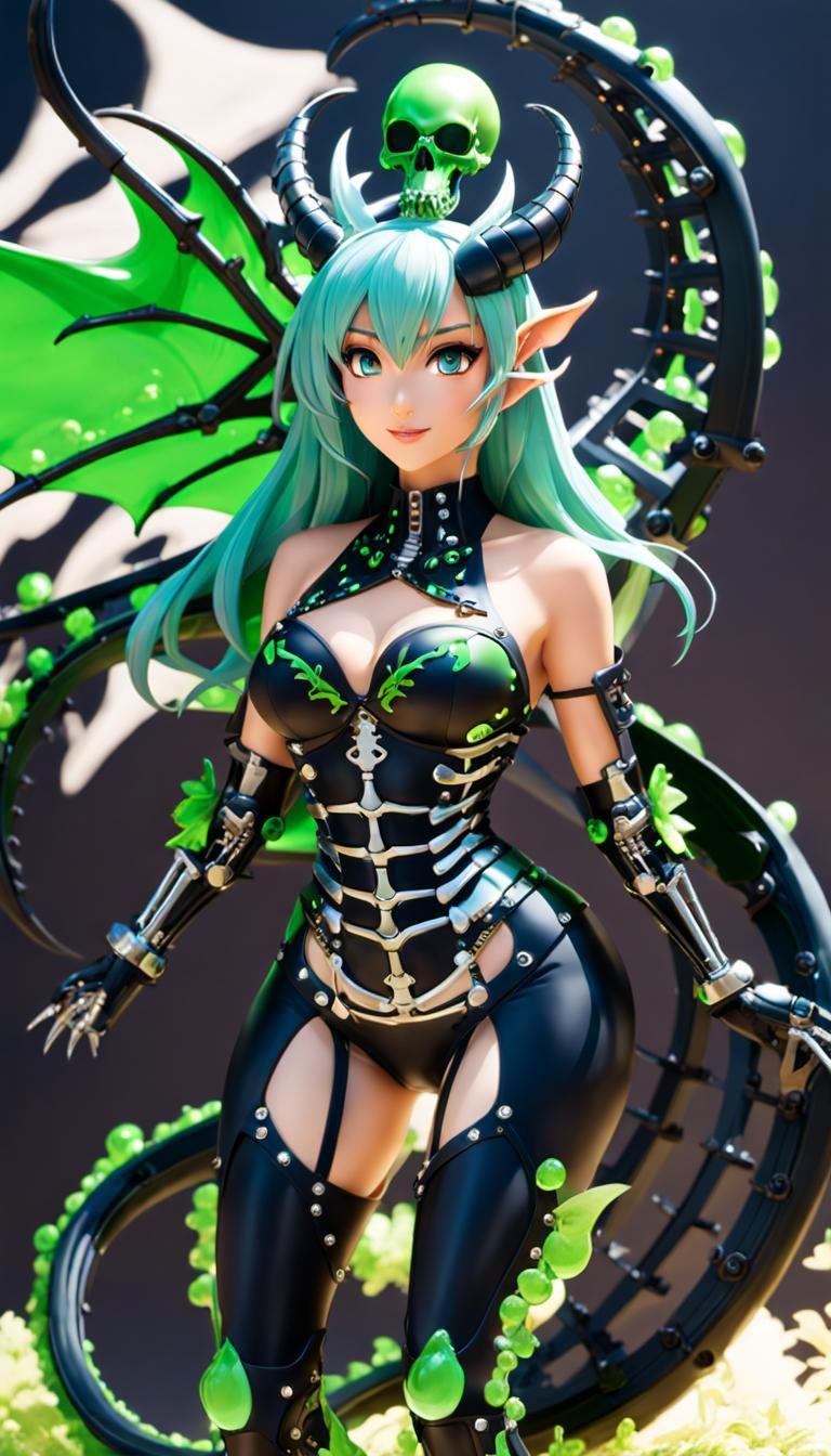 Dragon Girl with Metal Skeleton and Slime Body