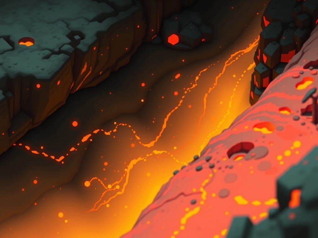 Vibrant Lava Scene in Ultra-Minimalist Pixel Art Style