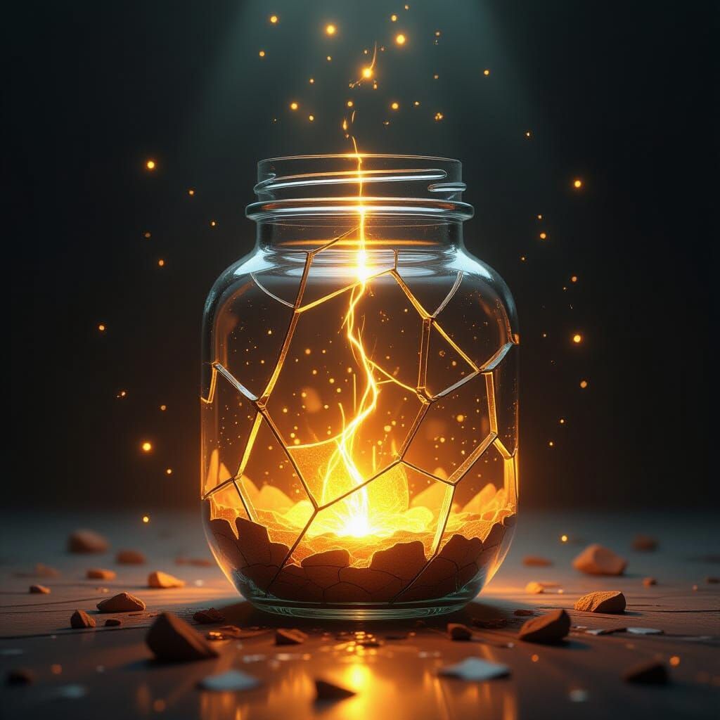Divine Light Shines Through Cracked Glass Jar